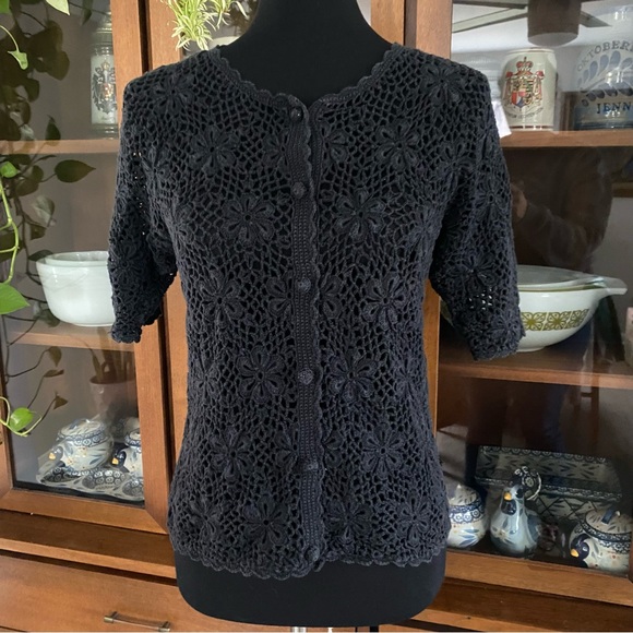 Vintage 90’s Richards Floral chunky Open Knit Cardigan - Picture 1 of 7